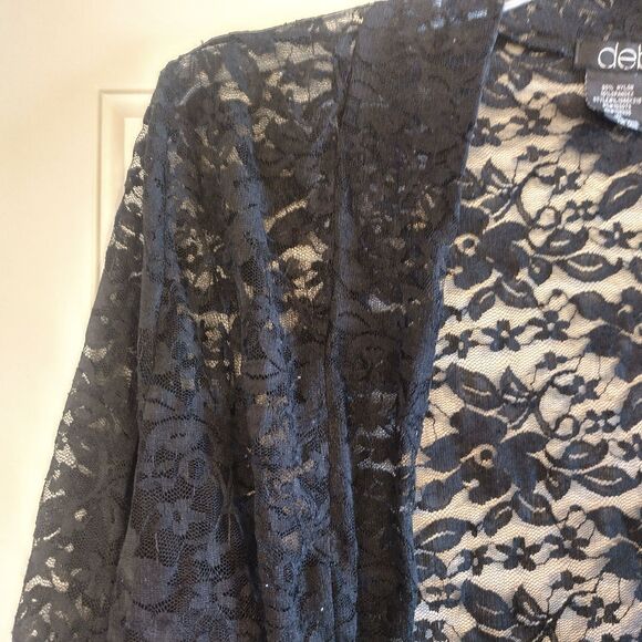 Vintage Deb Black Lace Cardigan 2XL Shawl Collar Whimsigoth Dark Feminine Grunge - Picture 3 of 5